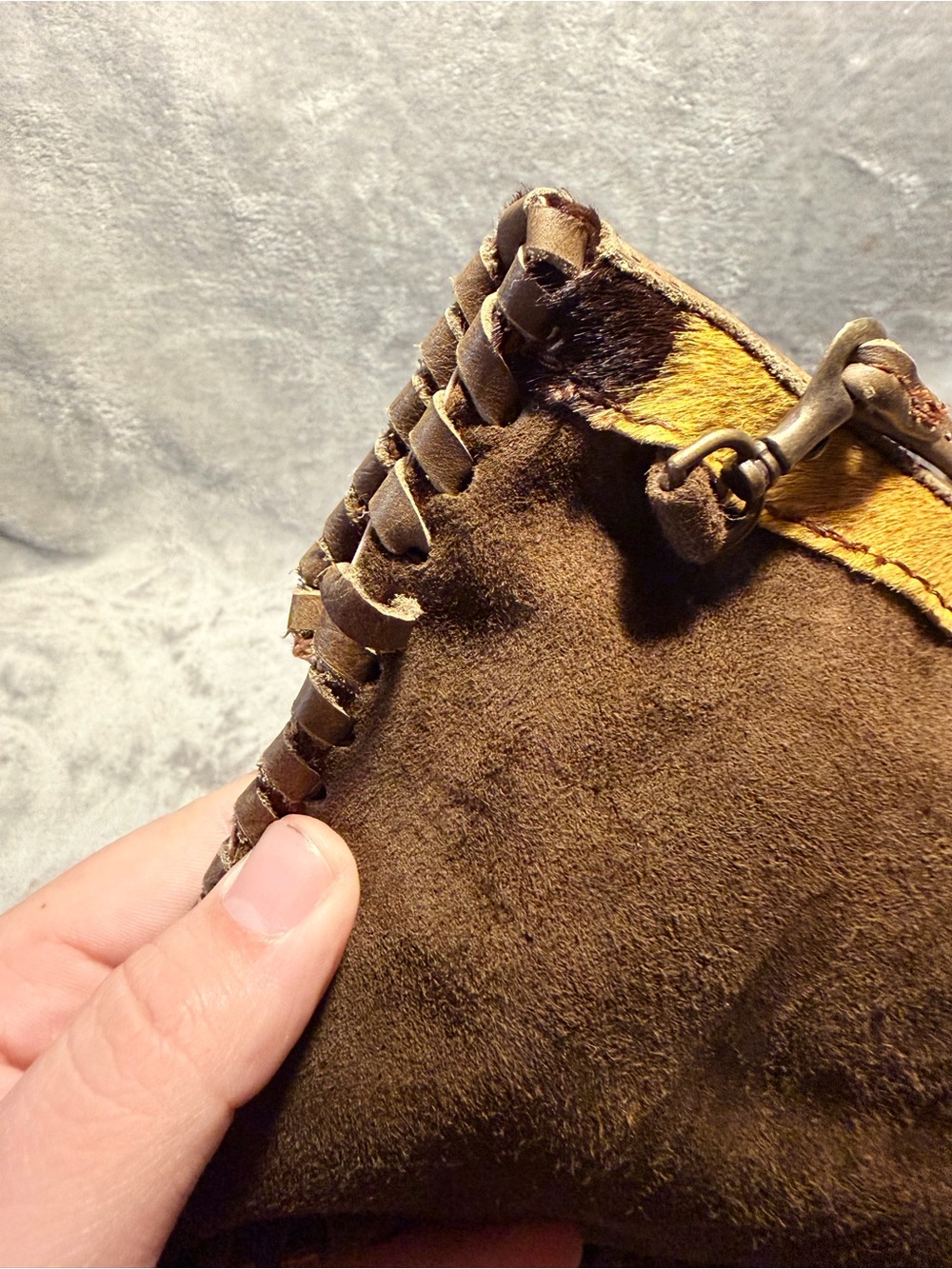 Handmade Genuine Hair On Cowhide Crossbody Bag w/ Whipstitch Trim - Picture 10 of 12